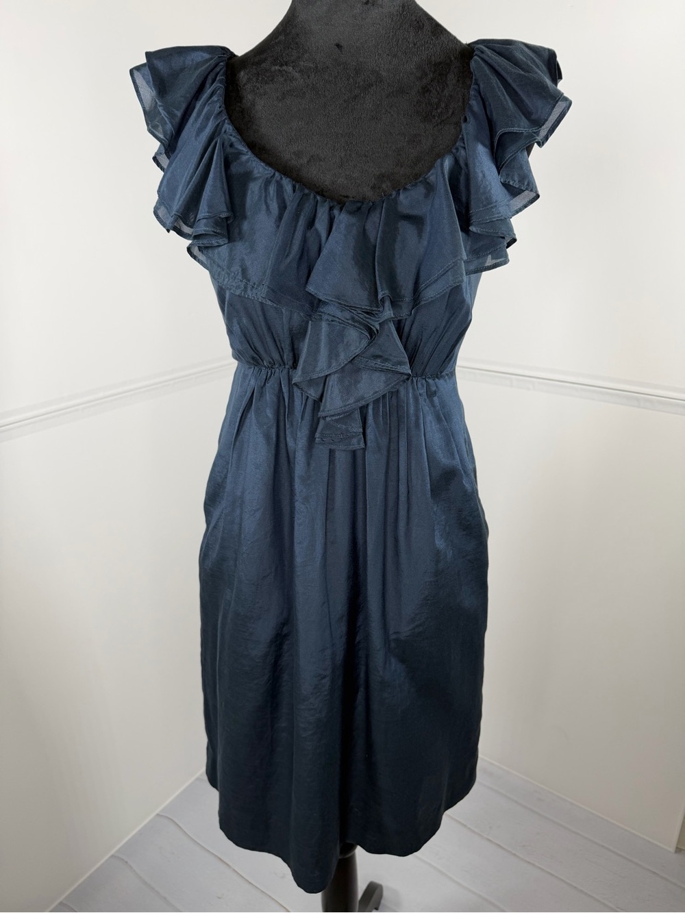 J.Crew Ruffle Sleeveless Dress Navy Blue Dress Size 0P